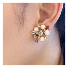 Bochic “Orient” Vintage Retro Multi Gem Burst Earrings Set 18K Gold & Silver