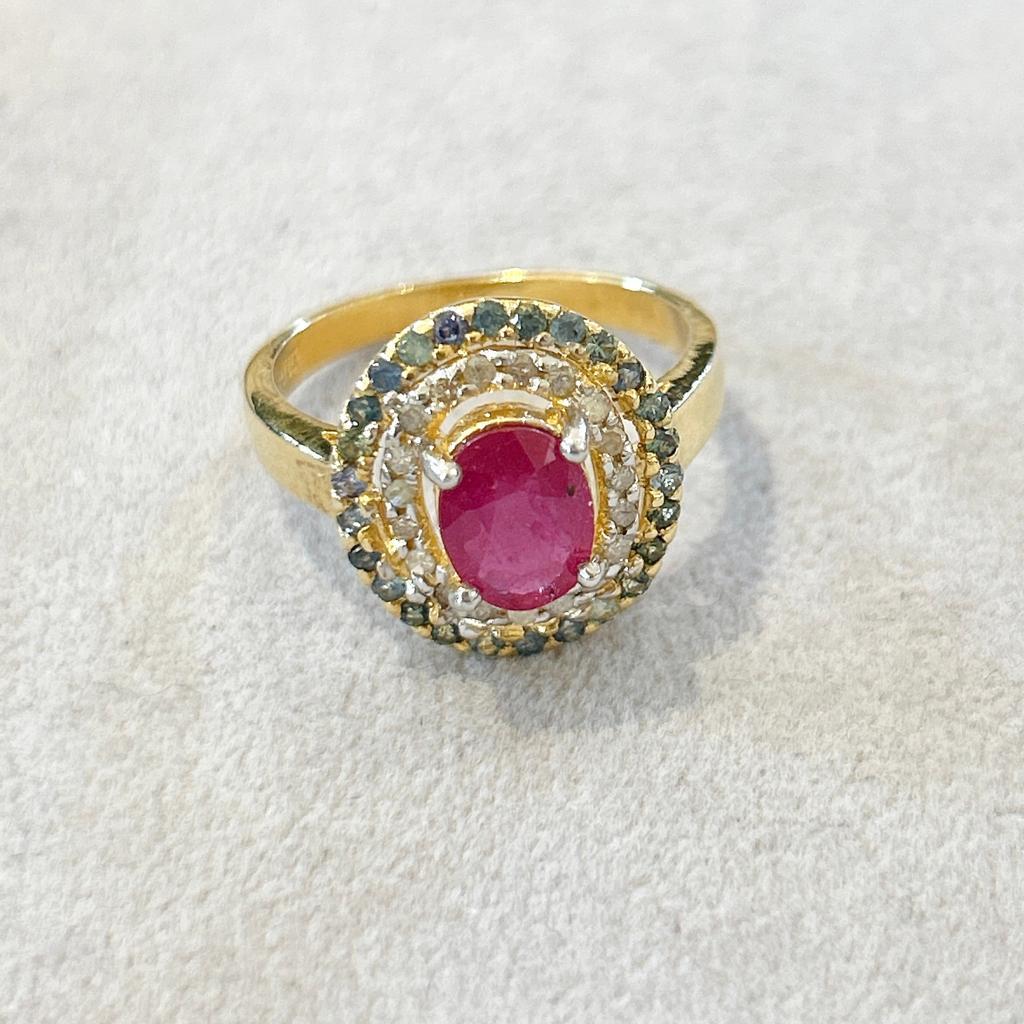 Bochic “Orient” Vintage Retro Ruby & Diamond  Ring Set In 18K Gold & Silver 

Natural Oval Cut Ruby - 5 Carat 
Black and Gray Diamonds - 2.40 Carat

This Ring is from the 