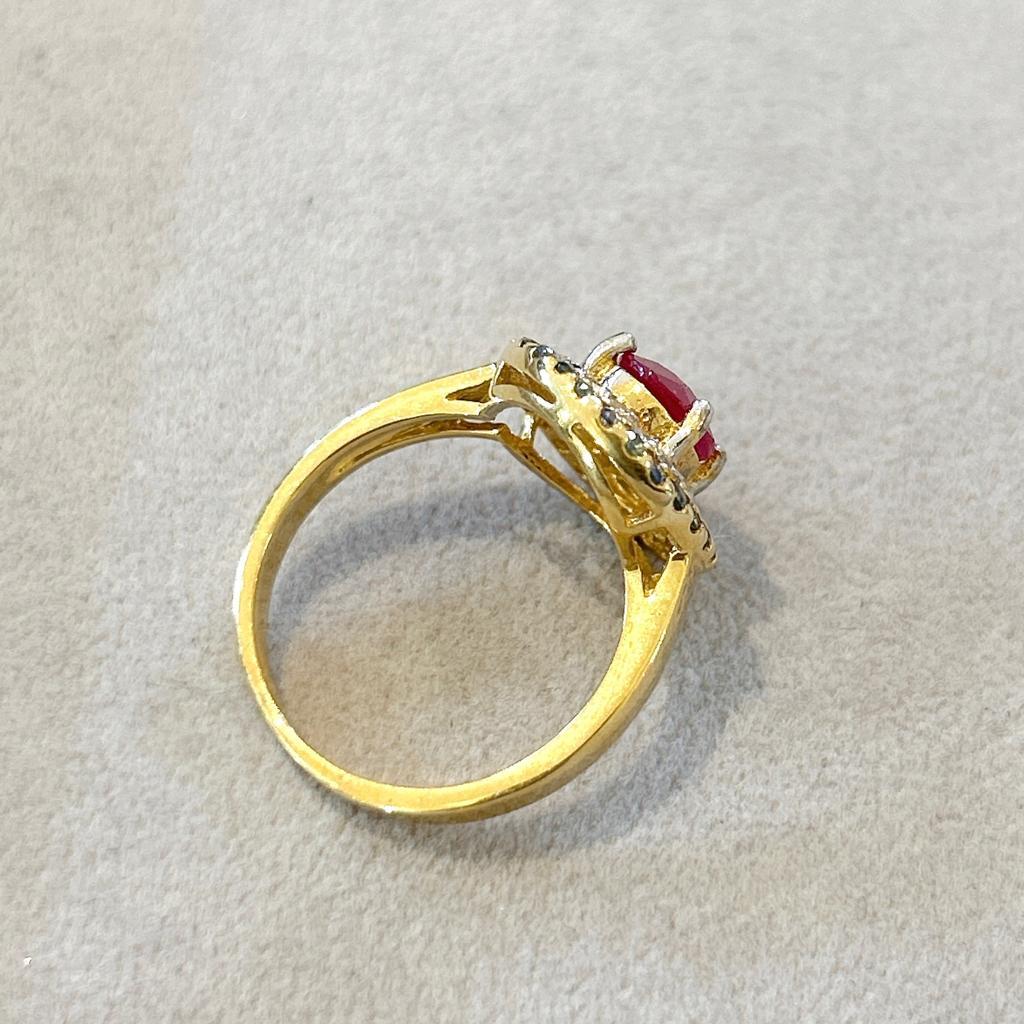 Brilliant Cut Bochic “Orient” Vintage Retro Ruby & Diamond Ring Set In 18K Gold & Silver  For Sale