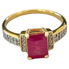 Bochic “Orient” Vintage Retro Ruby & Diamond Ring Set In 18K Gold & Silver 