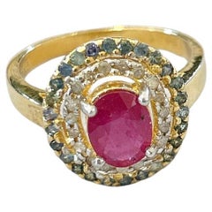 Bochic “Orient” Vintage Retro Ruby & Diamond  Ring Set In 18K Gold & Silver 
