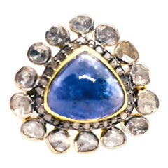 Bochic “Orient” Vintage Rose Cut Diamond & Tanzanite Ring Set 18K Gold & Silver