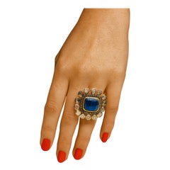 Bochic “Orient” Vintage Rose Cut Diamond & Tanzanite Ring Set 18K Gold & Silver