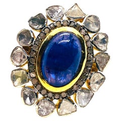 Bochic "Orient" Anello vintage con diamanti taglio rosa e tanzanite in oro e argento 18 carati