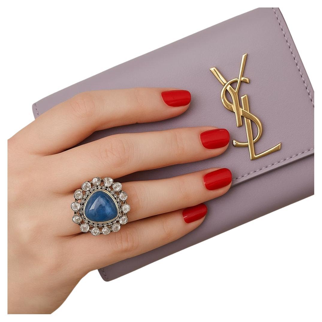 Bochic "Orient" Anello vintage con diamanti taglio rosa e tanzanite in oro e argento 18 carati