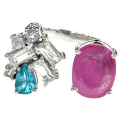 Bochic Orient Vintage Ruby, Apatite & Topaz Cocktail Ring in 18K Gold