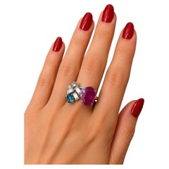 Bochic Orient Vintage Ruby, Apatite & Topaz Cocktail Ring in 18K Gold