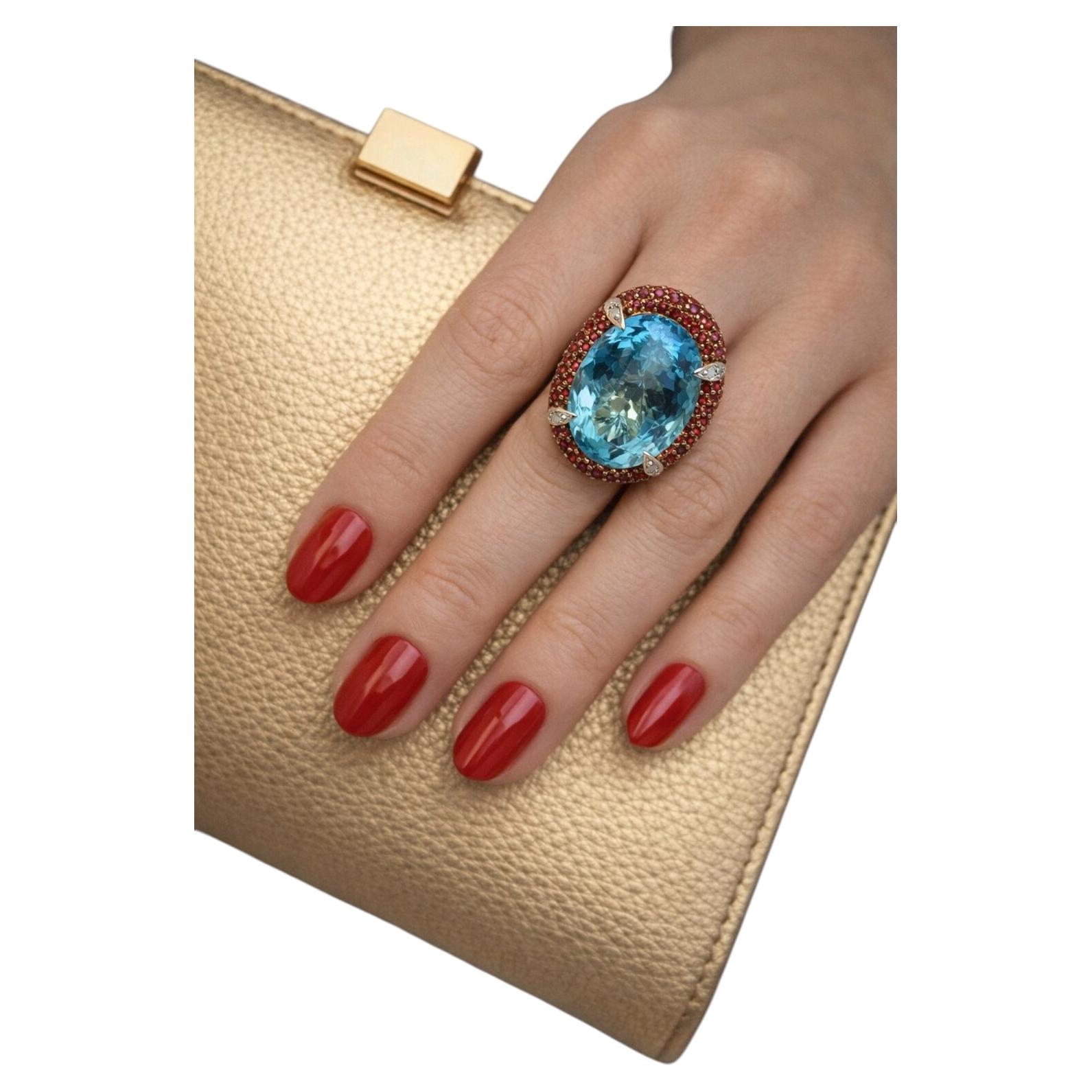 Anello vintage con rubino e topazio blu di Bochic "Orient" - Oro 18 carati e argento, circa anni '90