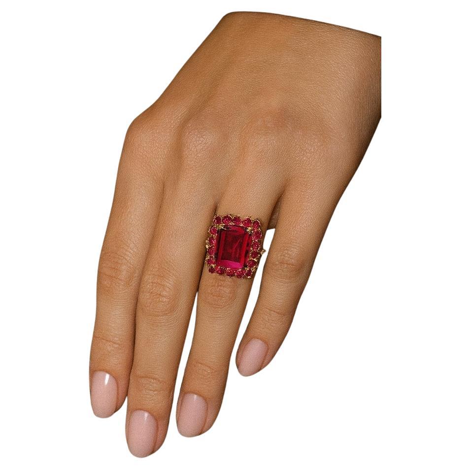 Bochic "Orient" Anello da cocktail con rubino centrale vintage in oro e argento 18 carati