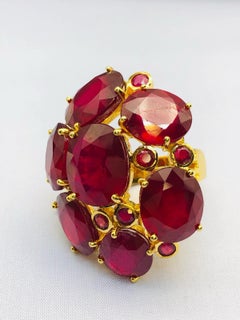 Bochic “Orient” Vintage Ruby Cocktail Ring Set In 18K Gold & Silver with Certifi