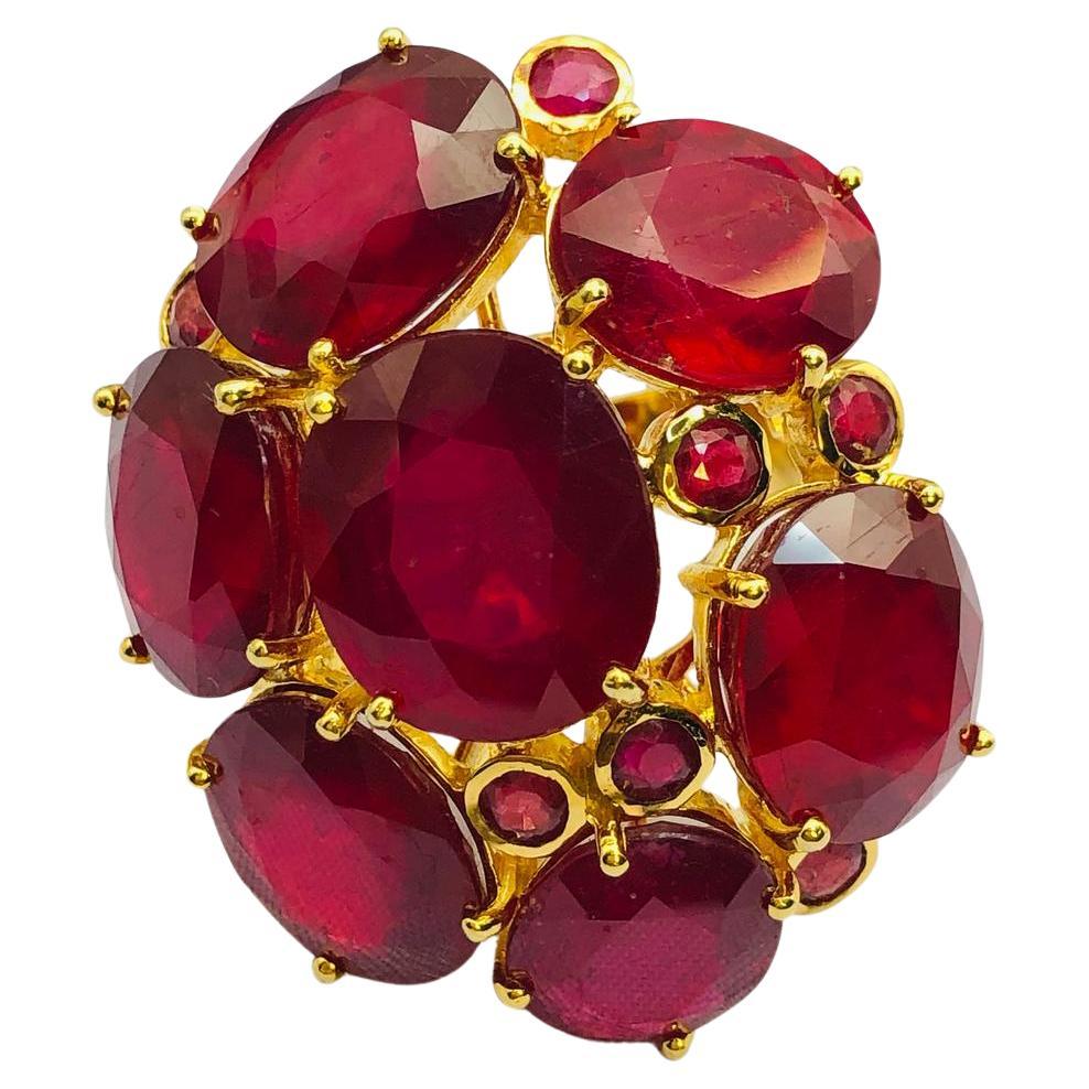 Anello da cocktail con rubino vintage "Orient" di Bochic in oro e argento 18 carati con certificato.