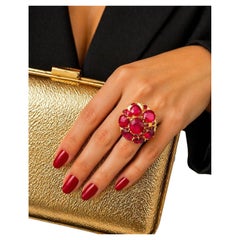 Bochic “Orient” Vintage Ruby Cocktail Ring Set In 18K Gold & Silver with Certifi