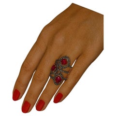 Bochic “Orient” Vintage Ruby & Diamond Cluster Ring 18K Gold & Silver