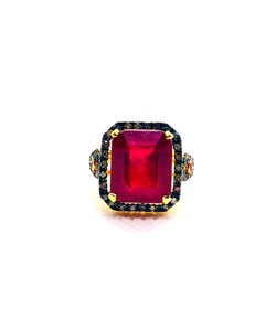 Bochic “Orient” Vintage Ruby & Diamond Cocktail Ring 18K Gold & Silver