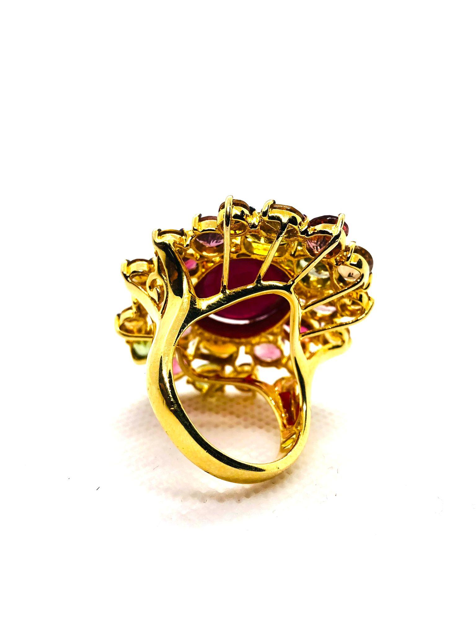 Baroque Bochic “Orient” Vintage Ruby, Diamond & Multi Sapphire Ring Set In 18K Gold & Si For Sale