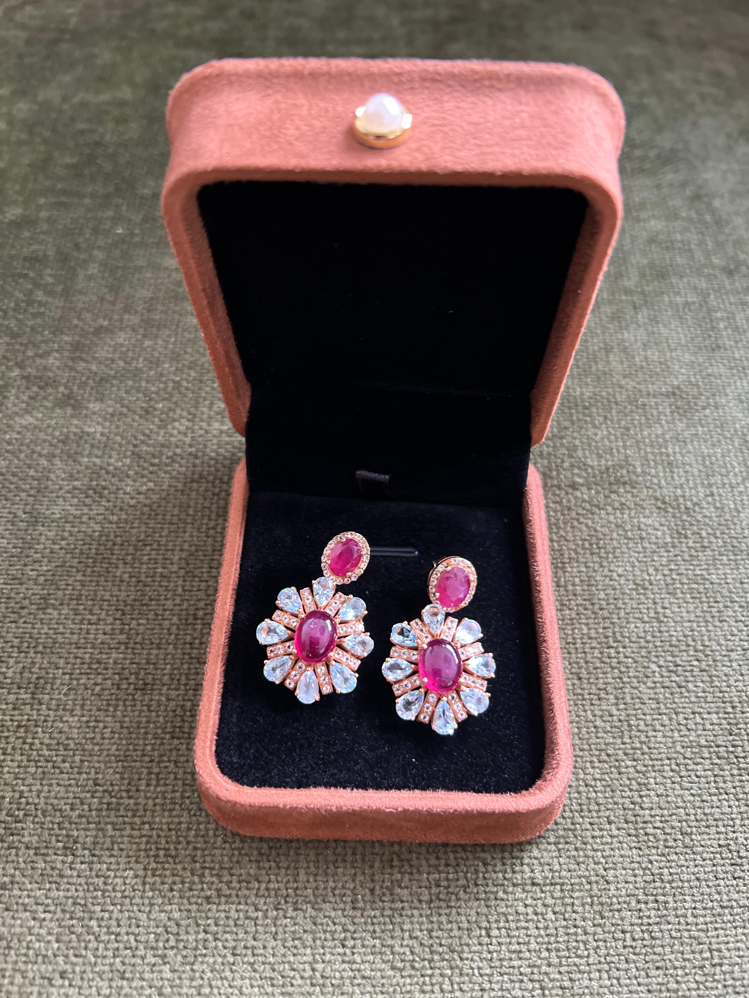 Baroque Bochic “Orient” Vintage Ruby, Diamonds & Topaz Earrings Set 18K Gold& Silver For Sale