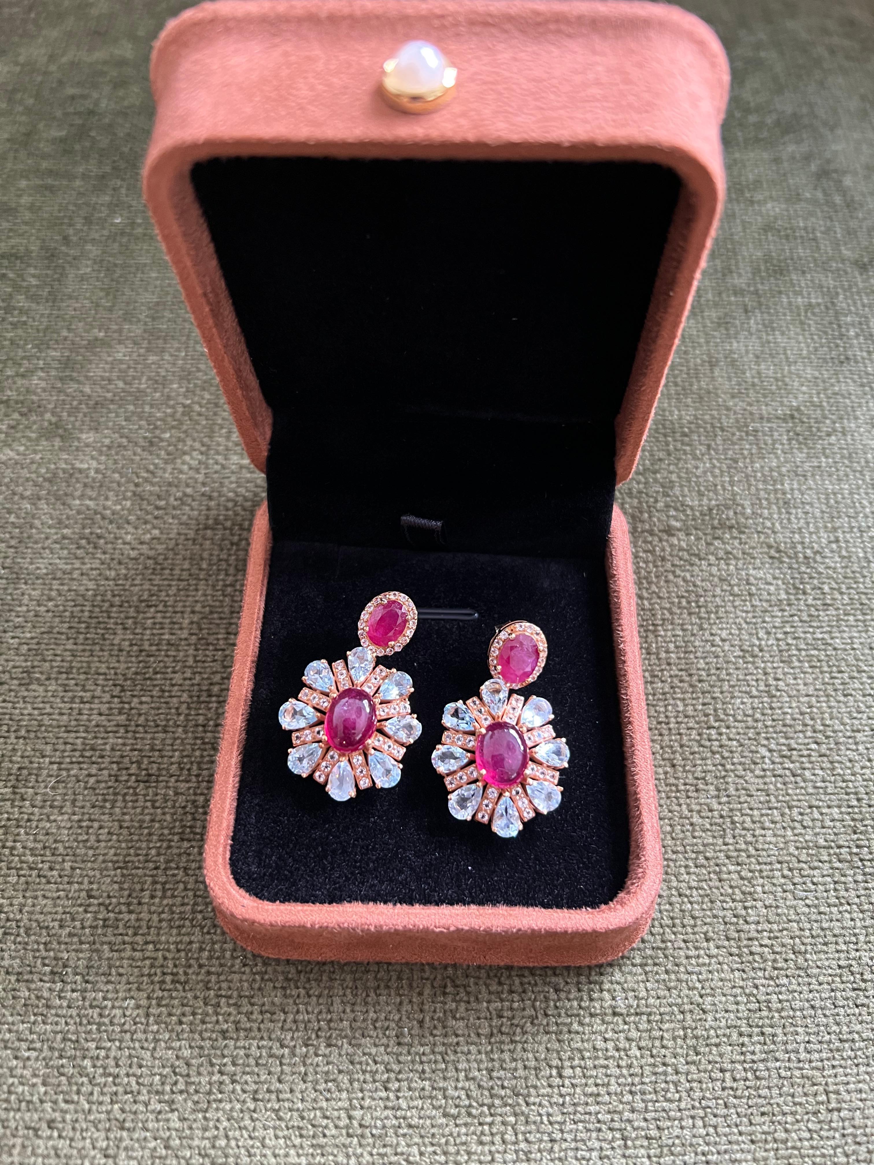 Bochic “Orient” Vintage Ruby, Diamonds & Topaz Earrings Set 18K Gold& Silver In Excellent Condition For Sale In New York, NY