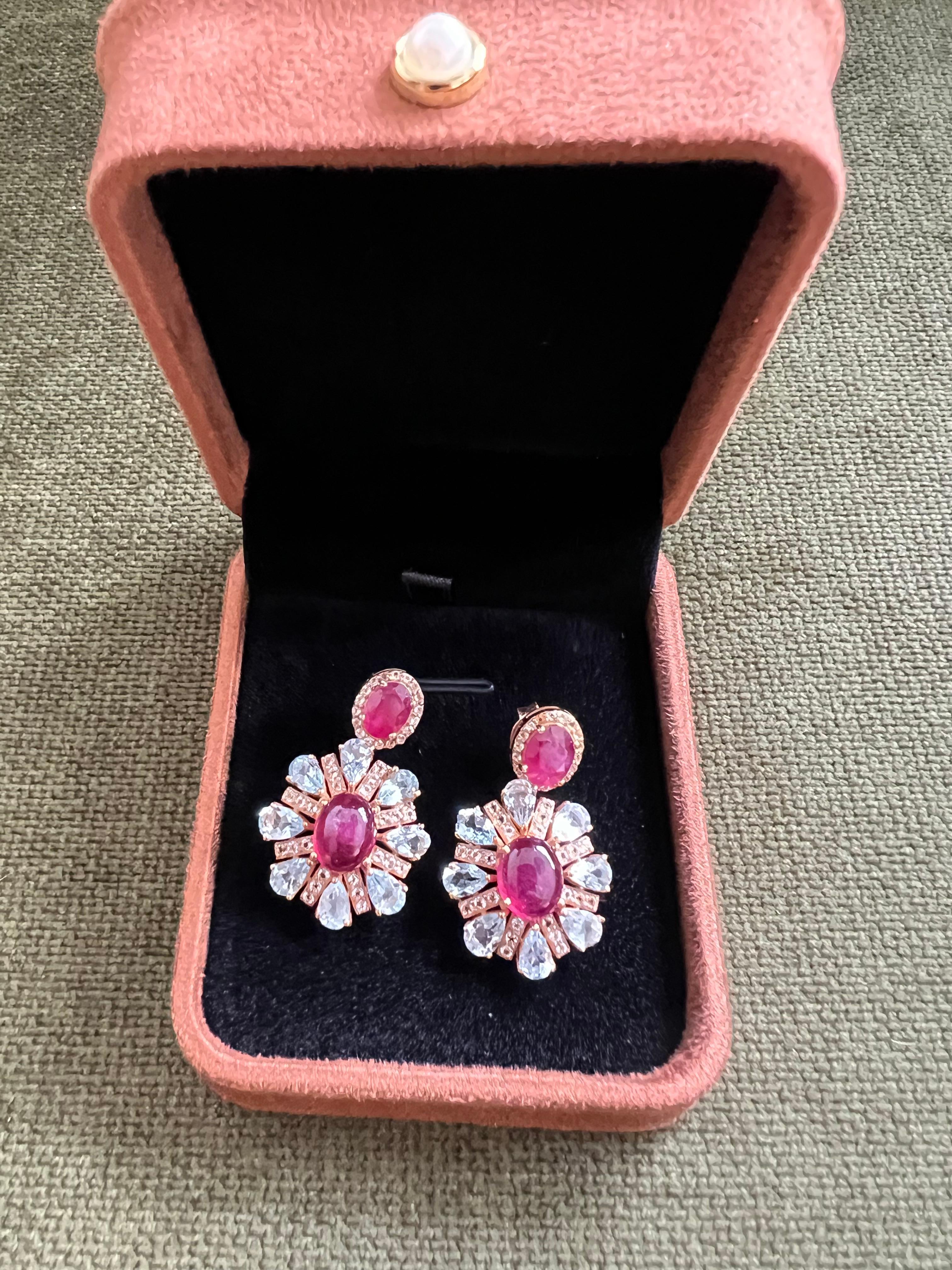 Women's or Men's Bochic “Orient” Vintage Ruby, Diamonds & Topaz Earrings Set 18K Gold& Silver For Sale