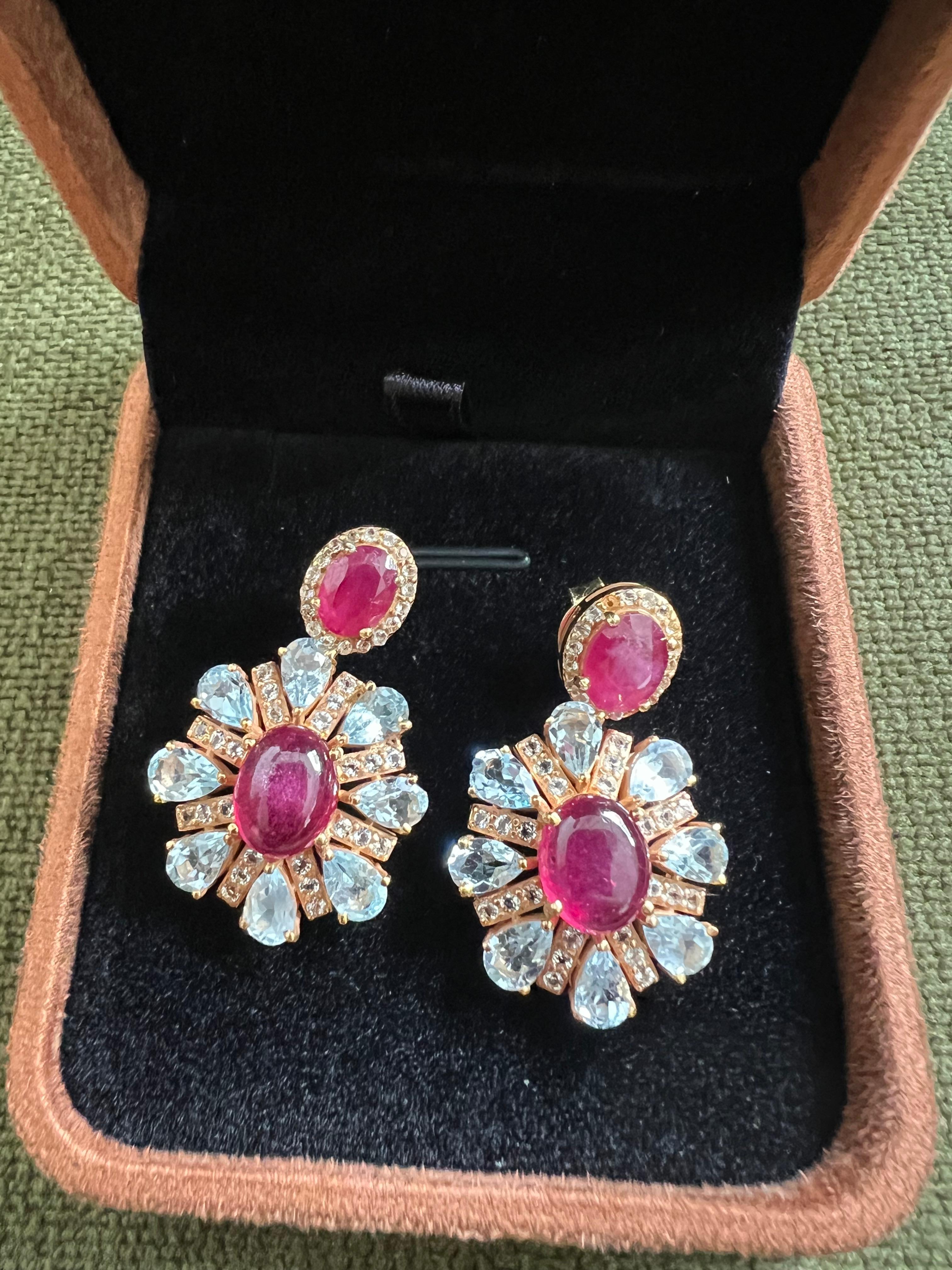Bochic “Orient” Vintage Ruby, Diamonds & Topaz Earrings Set 18K Gold& Silver For Sale 1