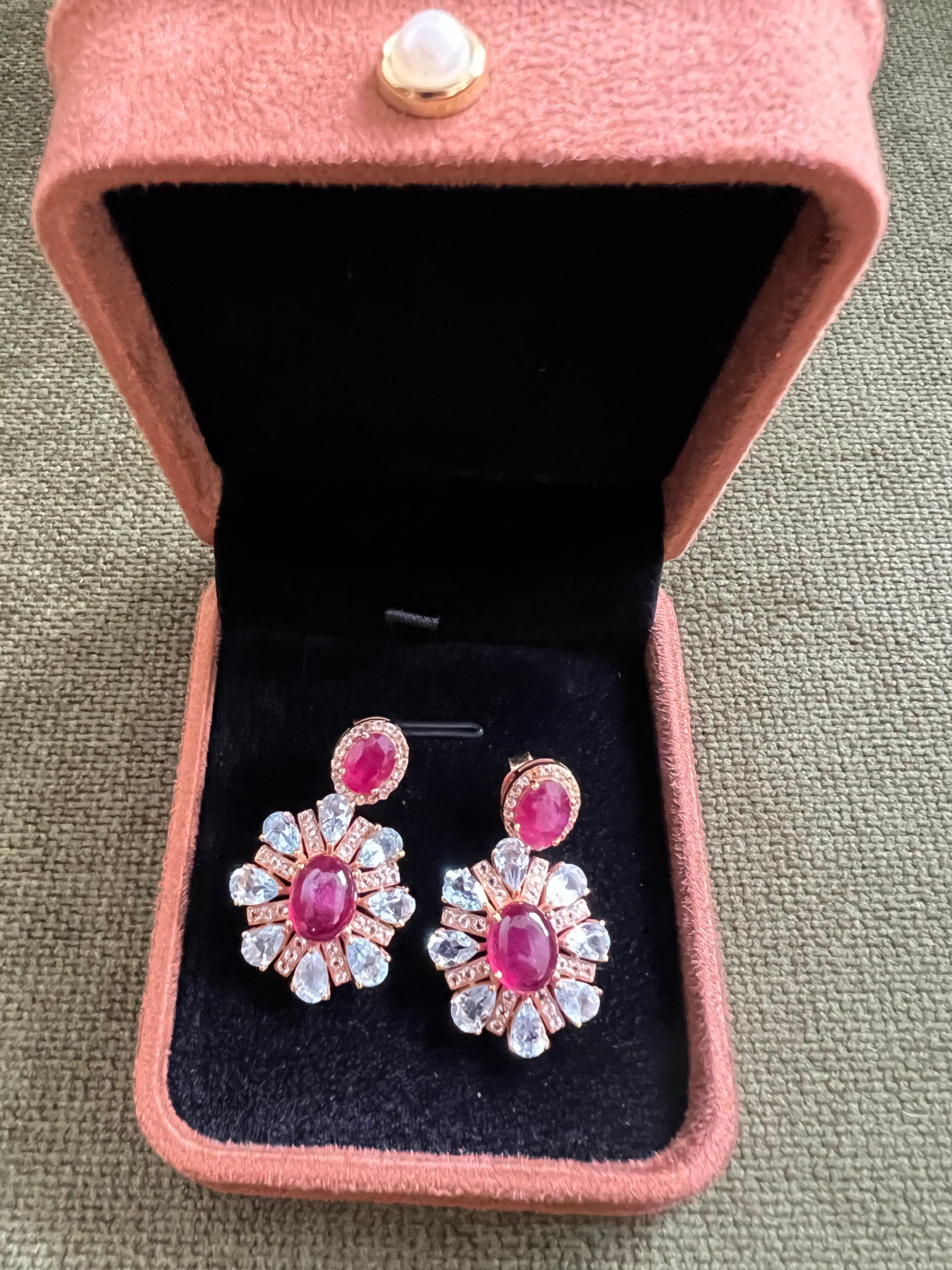 Bochic “Orient” Vintage Ruby, Diamonds & Topaz Earrings Set 18K Gold& Silver For Sale 2