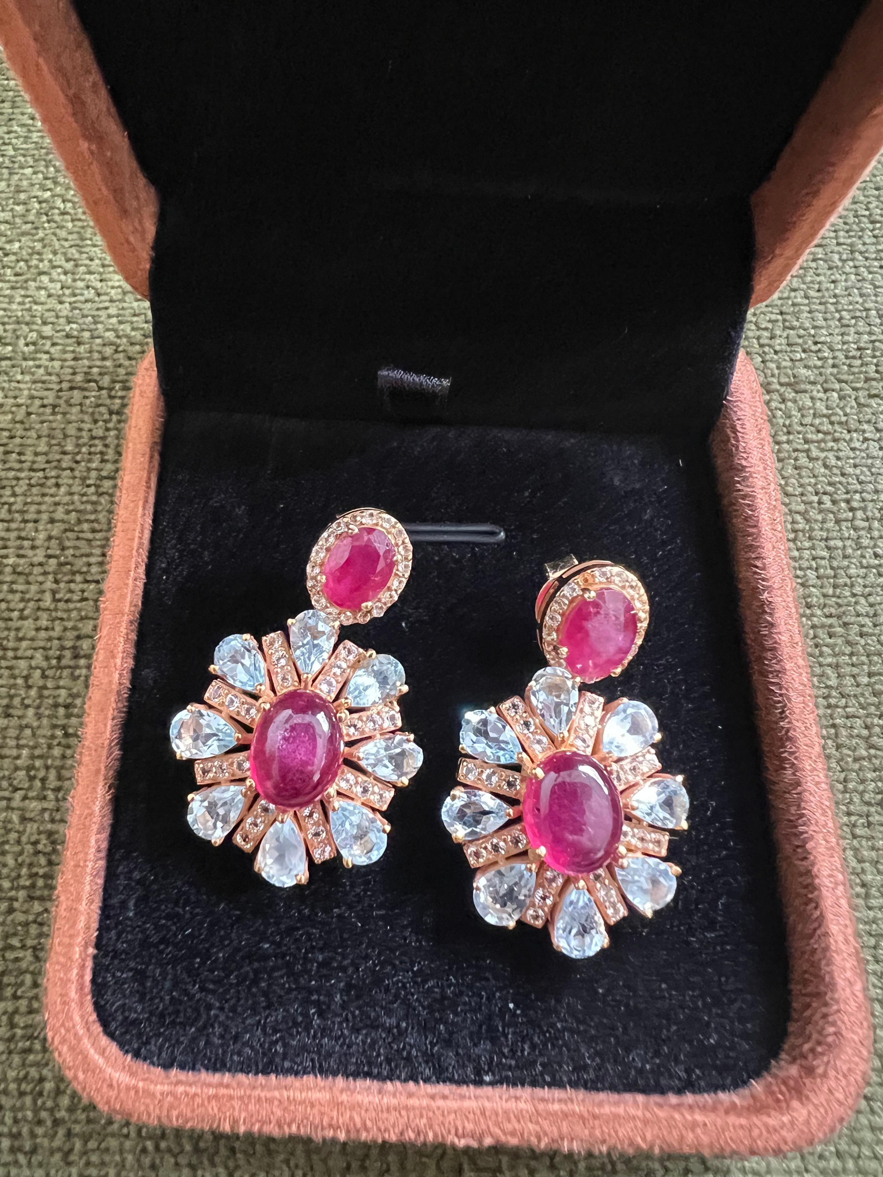 Bochic “Orient” Vintage Ruby, Diamonds & Topaz Earrings Set 18K Gold& Silver For Sale 3