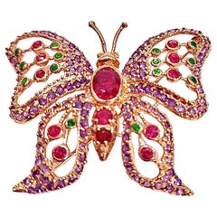 Bochic “Orient” Vintage Ruby & Emerald Brooch – 18K Gold over Silver