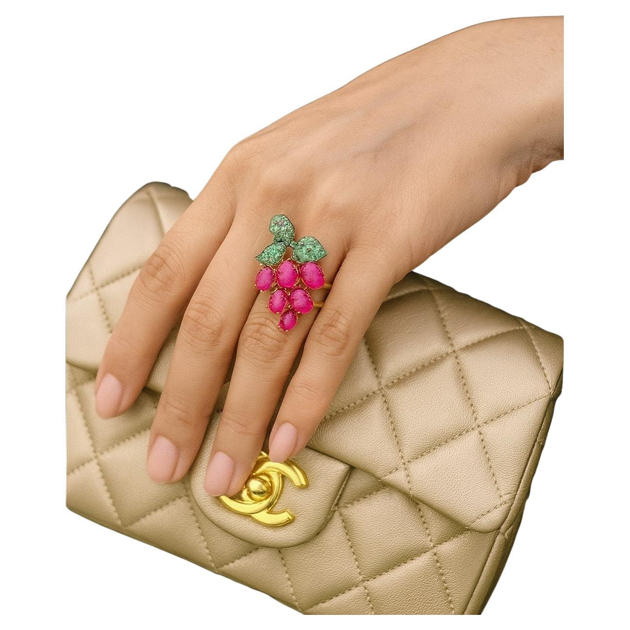 Bochic "Orient" Vintage Rubin & Smaragd Blase Wein Ring Set 18K & Silber im Angebot