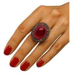 Bochic "Orient" Anillo de Cóctel Vintage de Rubí y Gemas Multicolores de Fantasía Oro de 18 K y S