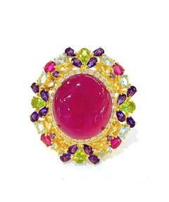Bochic “Orient” Vintage Ruby & Fancy Multi Color Sapphire Ring 18K Gold & Silver