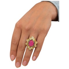 Anillo de cóctel Bochic "Orient" Vintage Rubí y multigema de fantasía Oro y plata de 18 quilates