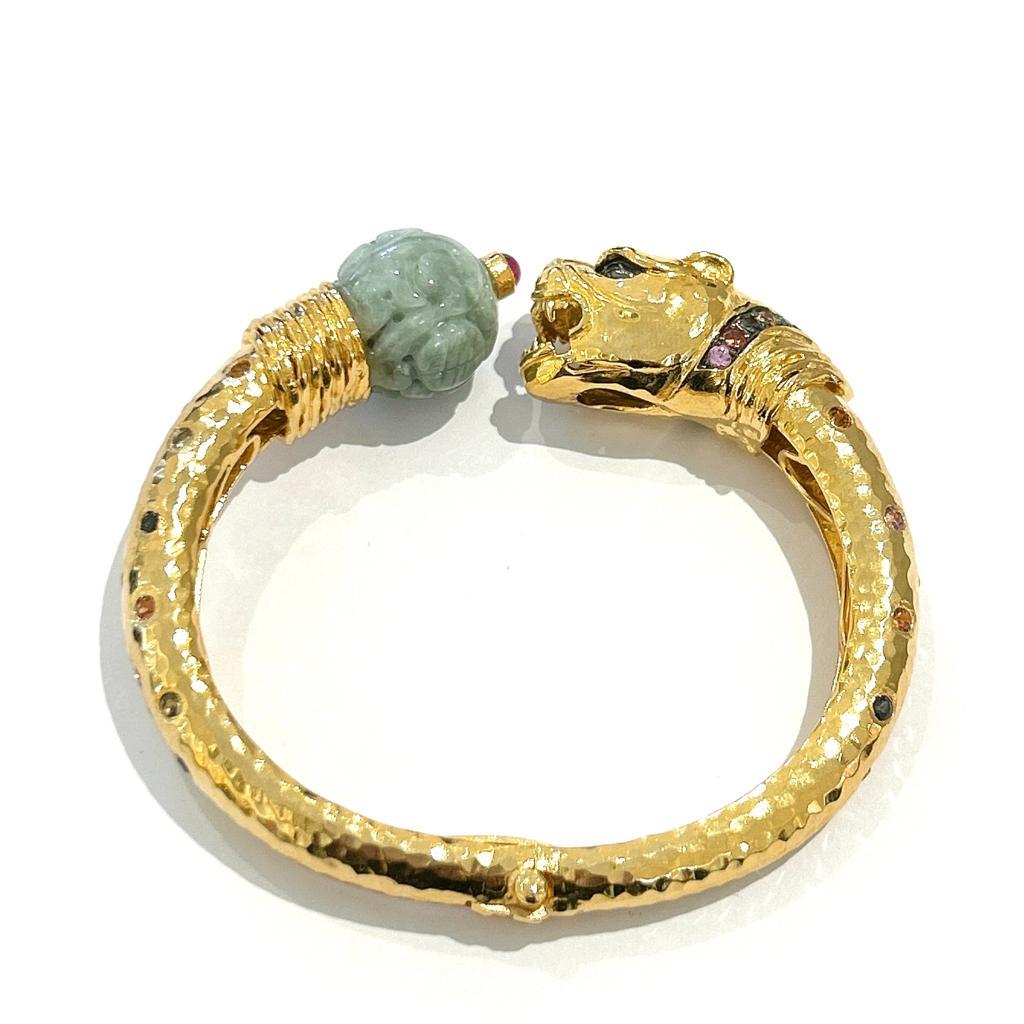 Bochic “Orient” Vintage Ruby, Jade & Multi Sapphire Dragon Bangle Set In 18K Gol For Sale 5