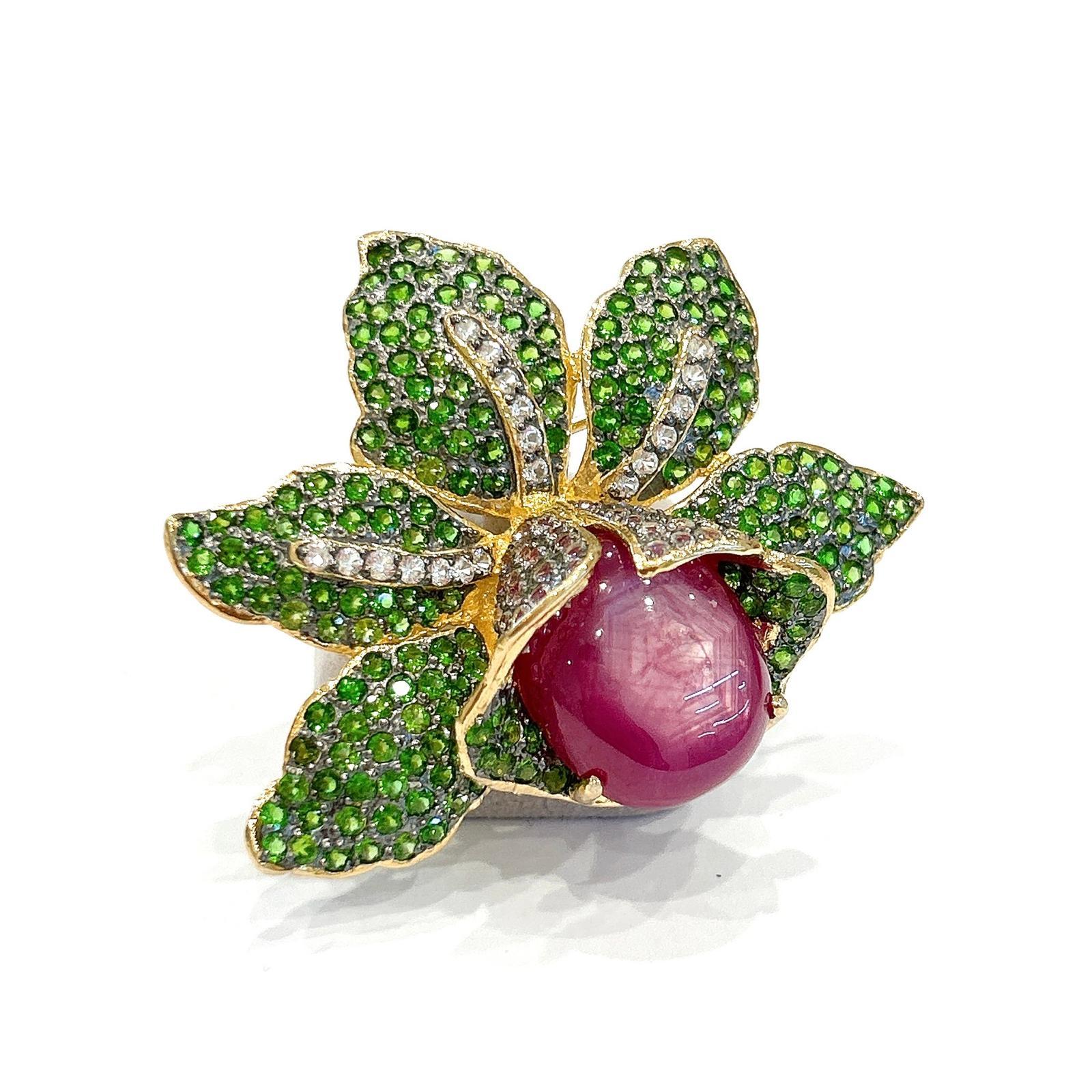 Bochic “orient” Vintage Ruby & Multi Gem Brooch S… - image 3