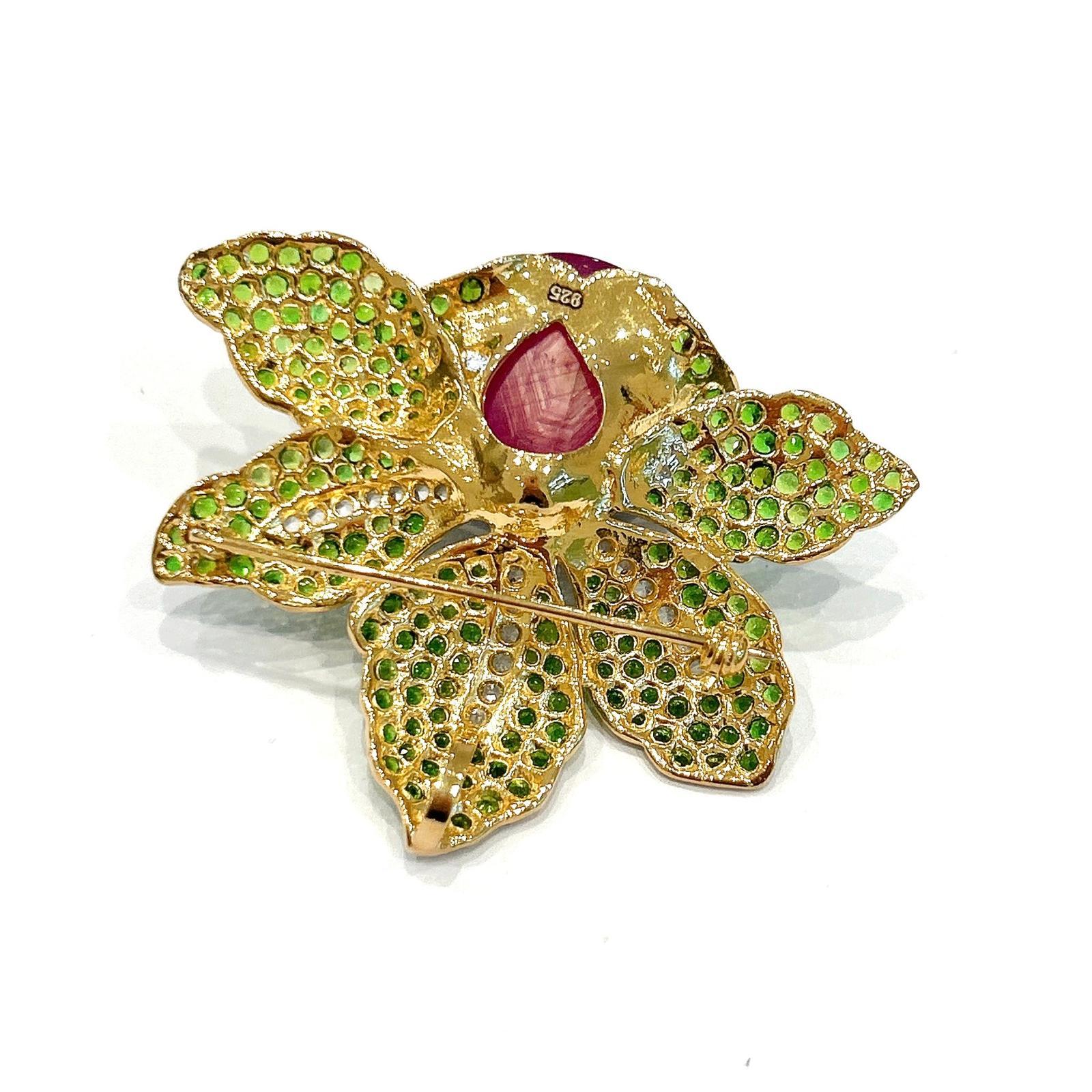 Bochic “orient” Vintage Ruby & Multi Gem Brooch S… - image 5