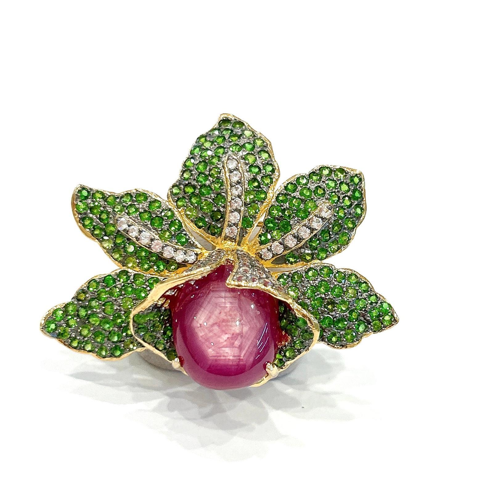 Bochic “orient” Vintage Ruby & Multi Gem Brooch S… - image 7