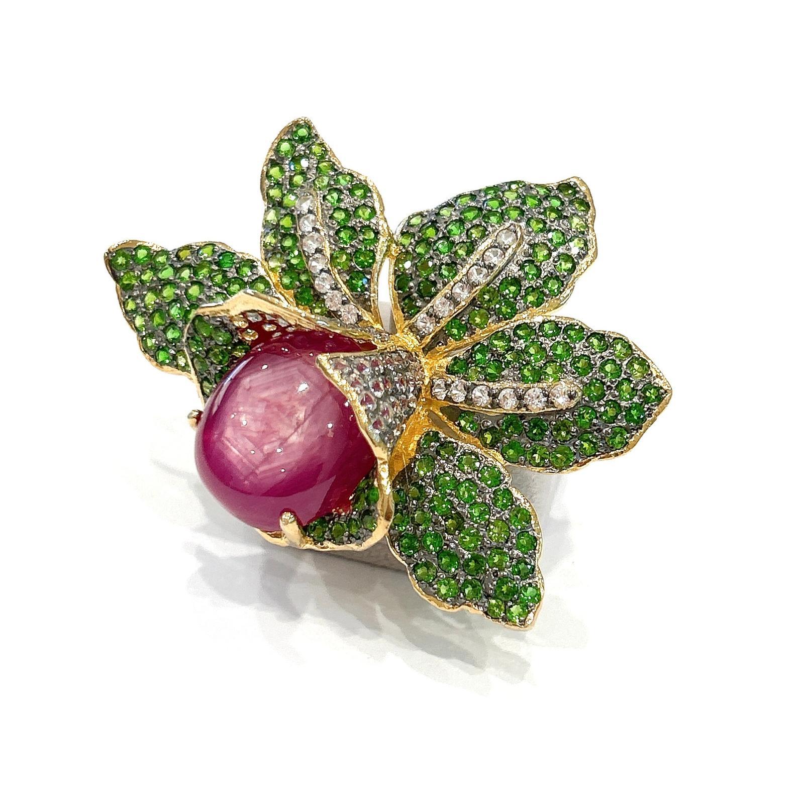 Bochic “orient” Vintage Ruby & Multi Gem Brooch S… - image 9