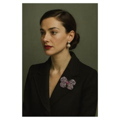 Bochic "Orient" Broche vintage de rubí y mariposa multigema Oro y plata de 18 quilates