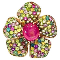 Bochic “Orient” Vintage Ruby & Multi Sapphire Cocktail Ring - 18K Gold&Silver
