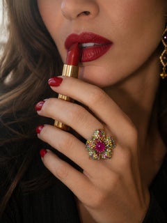 Bochic “Orient” Vintage Ruby & Multi Sapphire Cocktail Ring - 18K Gold&Silver