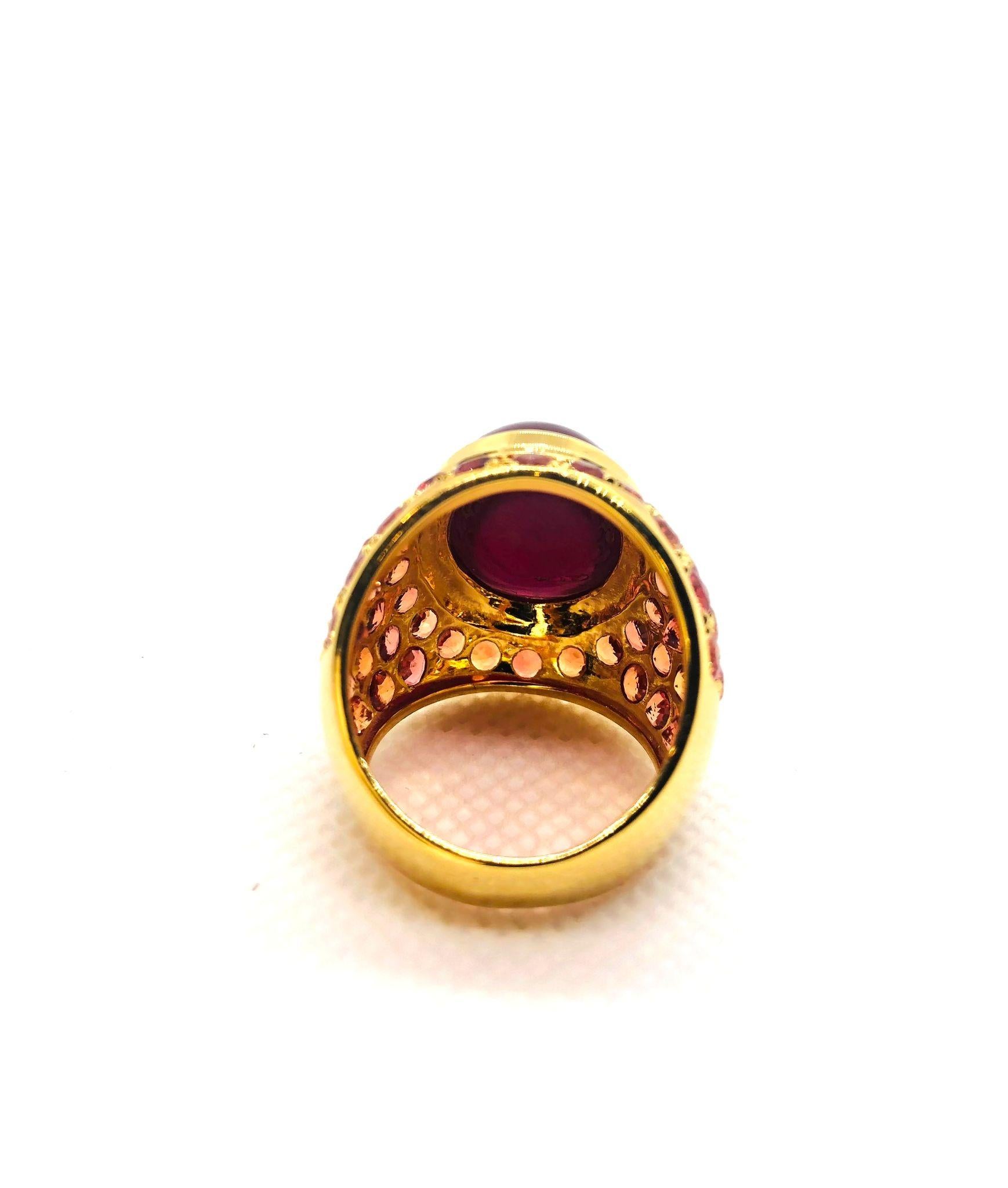 Women's or Men's Bochic “Orient” Vintage Ruby & Orange Sapphire Cocktail Ring 18K Gold & Silver For Sale