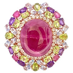 Bochic “Orient” Vintage Ruby, Peridot & Amethyst Ring Set In 18 K Gold & Silver