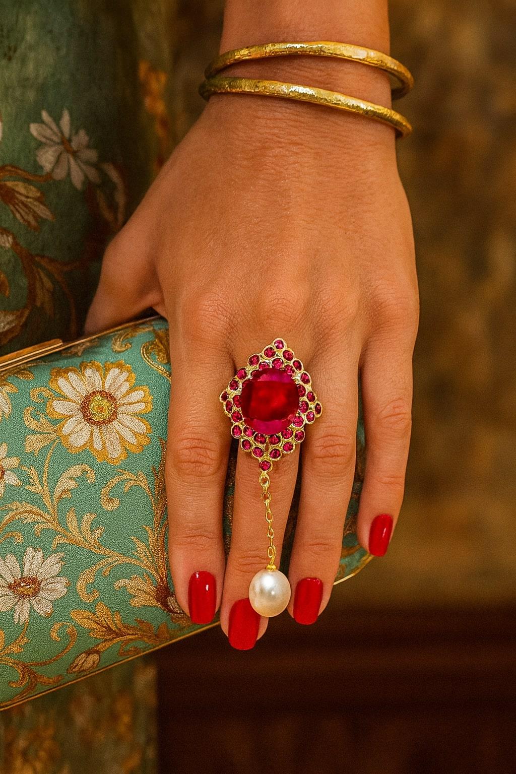 Bochic “orient” Vintage Ruby & Ruby Cluster Cockt… - image 13
