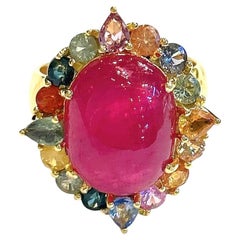 Bochic Orient Vintage Ruby & Sapphire Cocktail Ring in 18K Gold