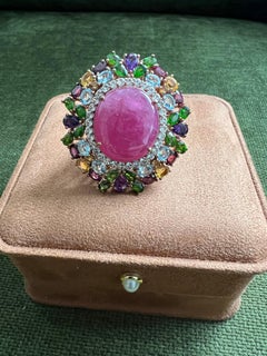 Bochic “Orient” Vintage Ruby, Sapphire & Multi Gem Ring - 18K Gold & Silver