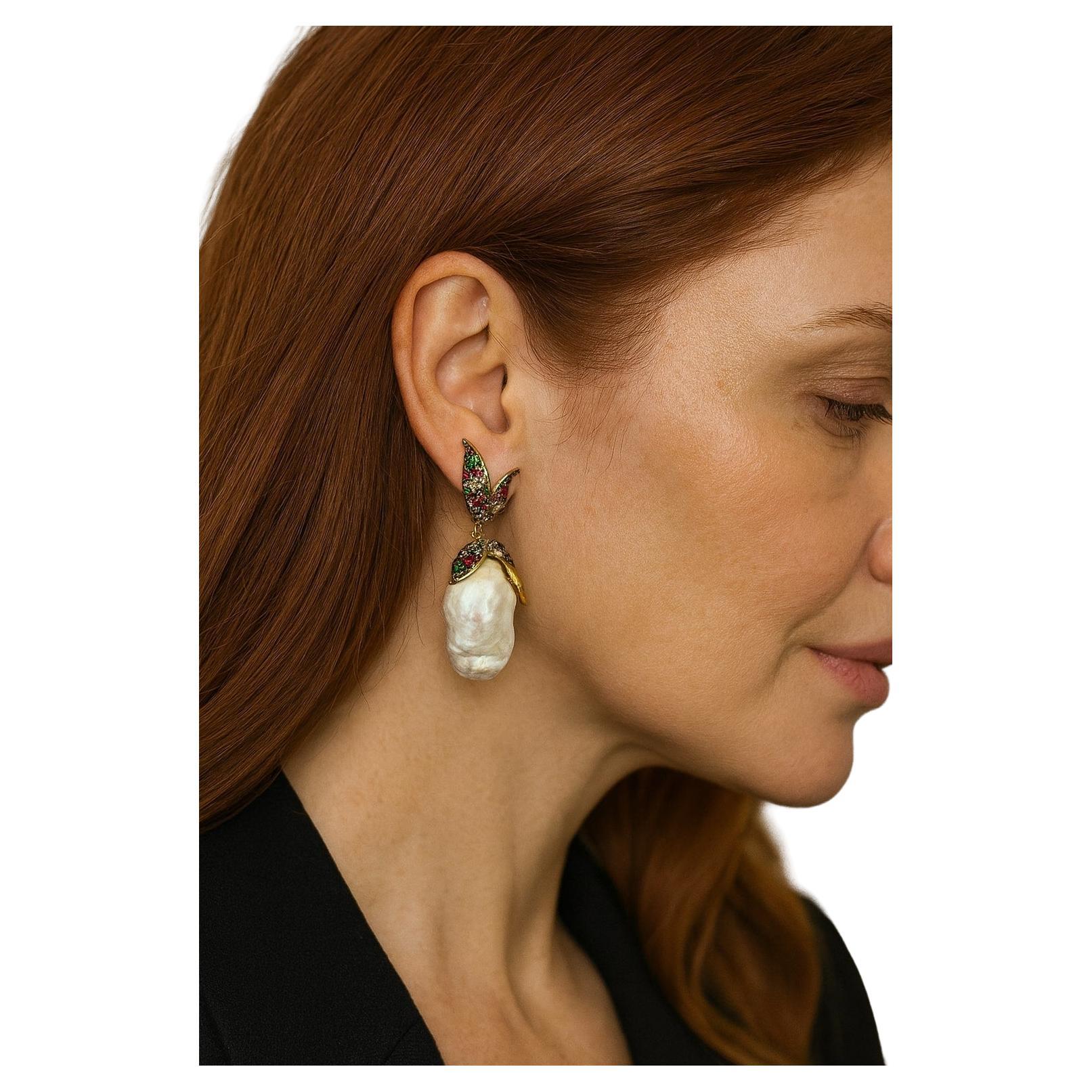 Bochic "Orient" Vintage Rubin, Topas & Multi Edelstein Ohrringe Set in 18K Gold & Silve im Angebot
