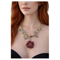 Bochic “Orient ” Vintage Ruby, Tsavorite Necklace Set in 18K Gold 
Silver
