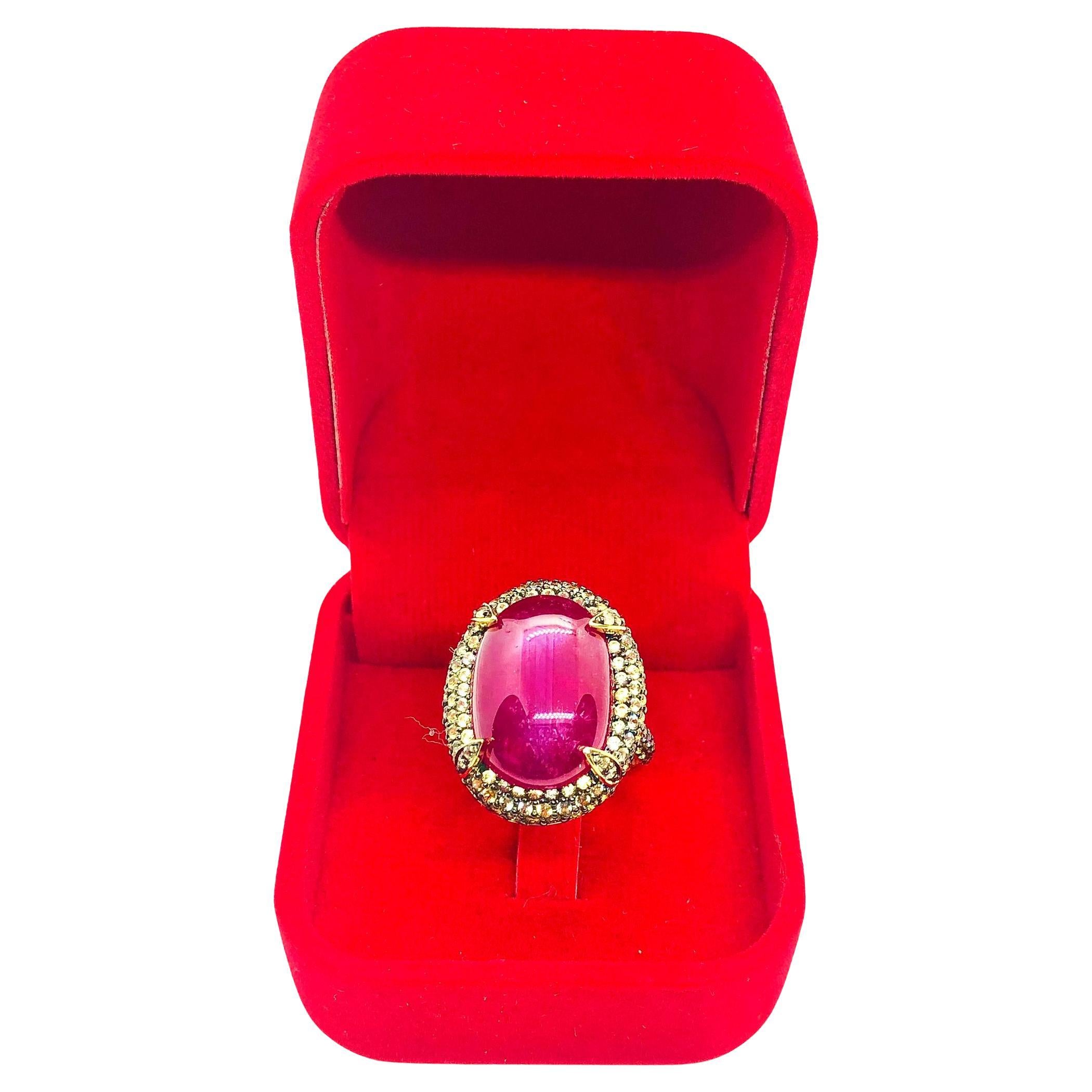 Bochic "Orient" Vintage Rubin & Gelber Saphir Ring Set in 18 K Gold & Silber