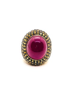 Bochic “Orient” Vintage Ruby & Yellow Sapphire Ring Set In 18K Gold & Silver