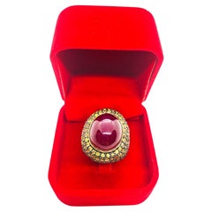 Bochic "Orient" Vintage Rubin & gelber Saphir Ring Set in 18K Gold & Silber