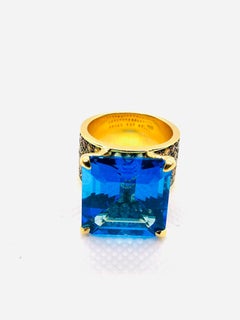 Bochic "Orient" Bague Vintage Saphir et Topaze Bleue en Or 18K et Argent