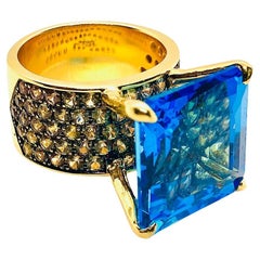 Anillo Bochic "Orient" Vintage de zafiro y topacio azul engastado en oro de 18 quilates y plata